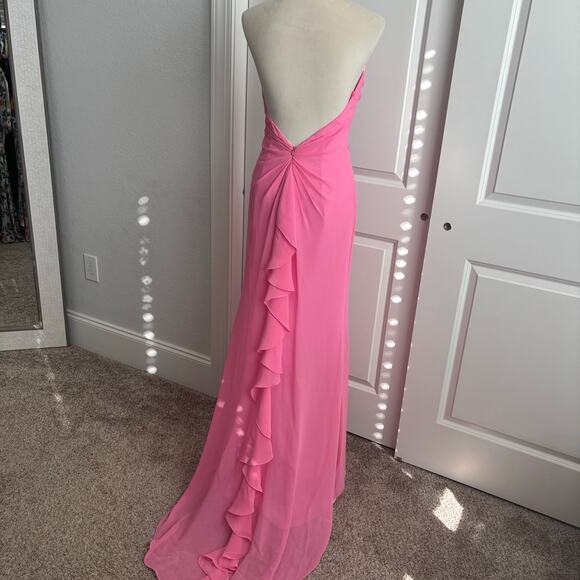 Flirt by Maggy Sottero Pink Formal Gown Halter Neck Prom Pink Beaded Y2K XS - Picture 2 of 16